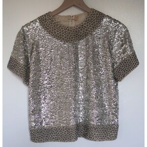 Stunning sequin-covered vintage silver top (XS/S)